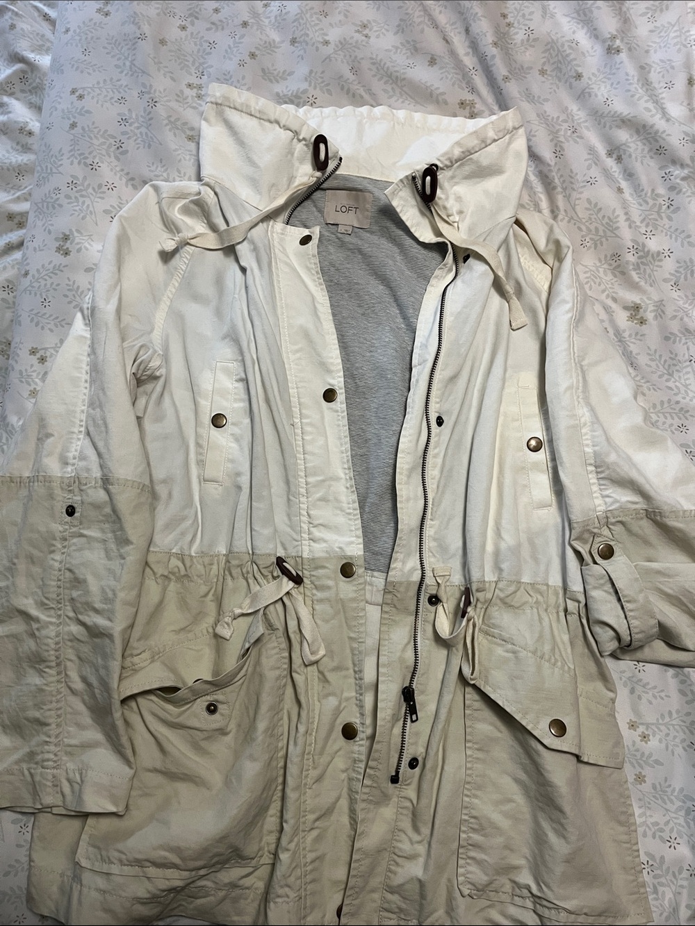 LOFT Two-Tone Hooded Utility Jacket in Cream and Tan